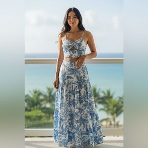 Commense Tropical Blue and White Skirt Set